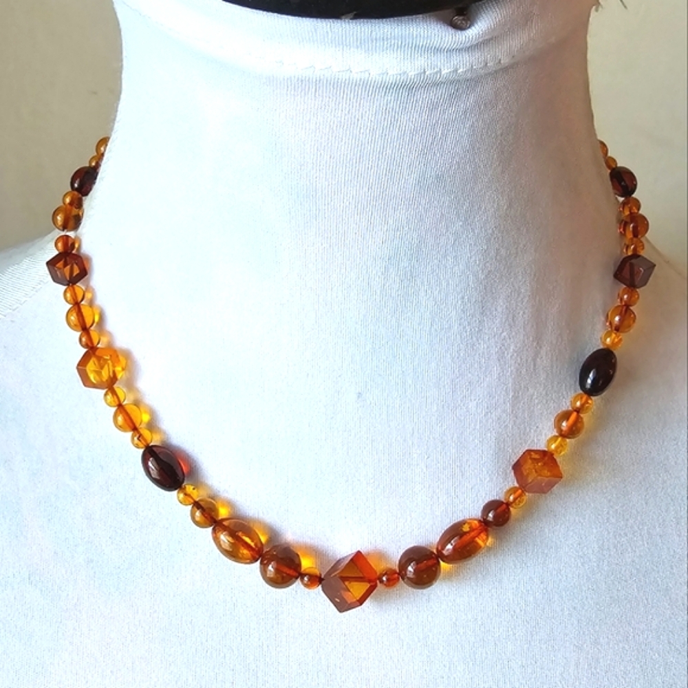 Amber beads necklace orange brown strand